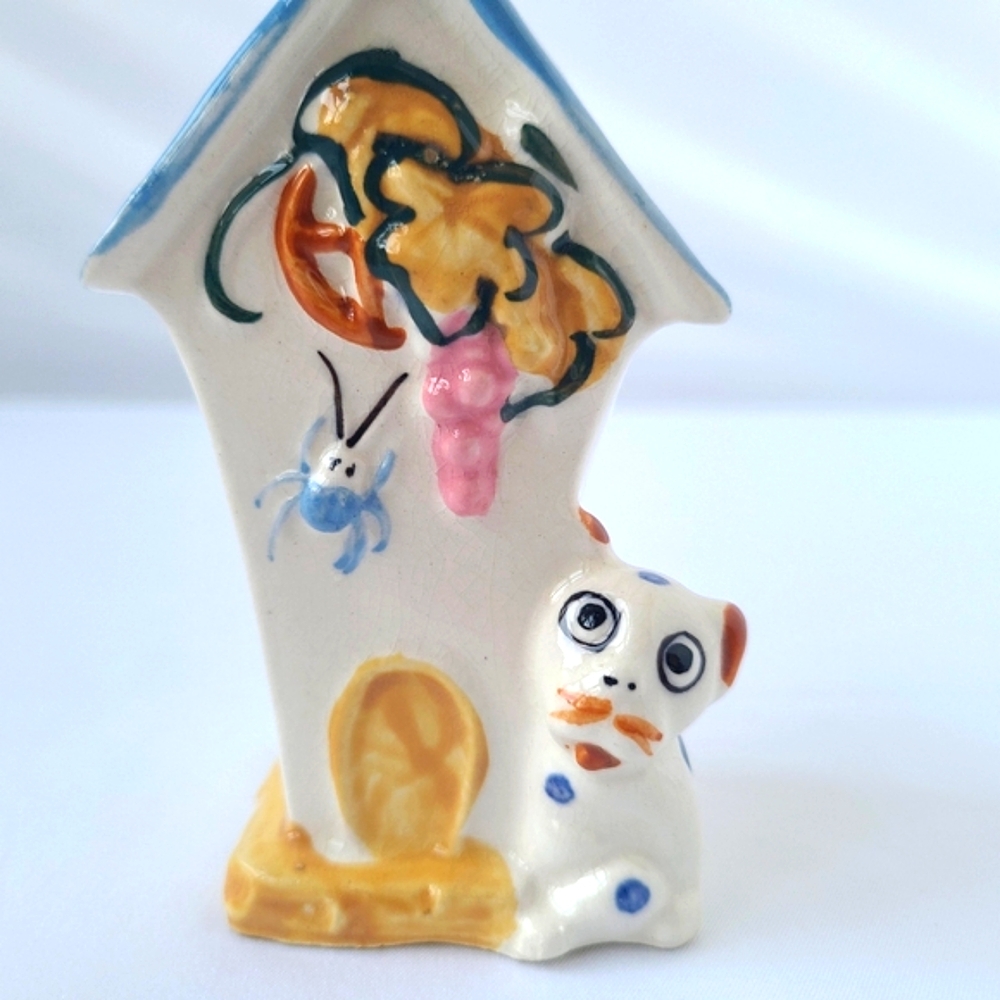 Vtg Porcelain Hand Painted Dog House Planter Vase Kitsch Kitschy Japan Figurine